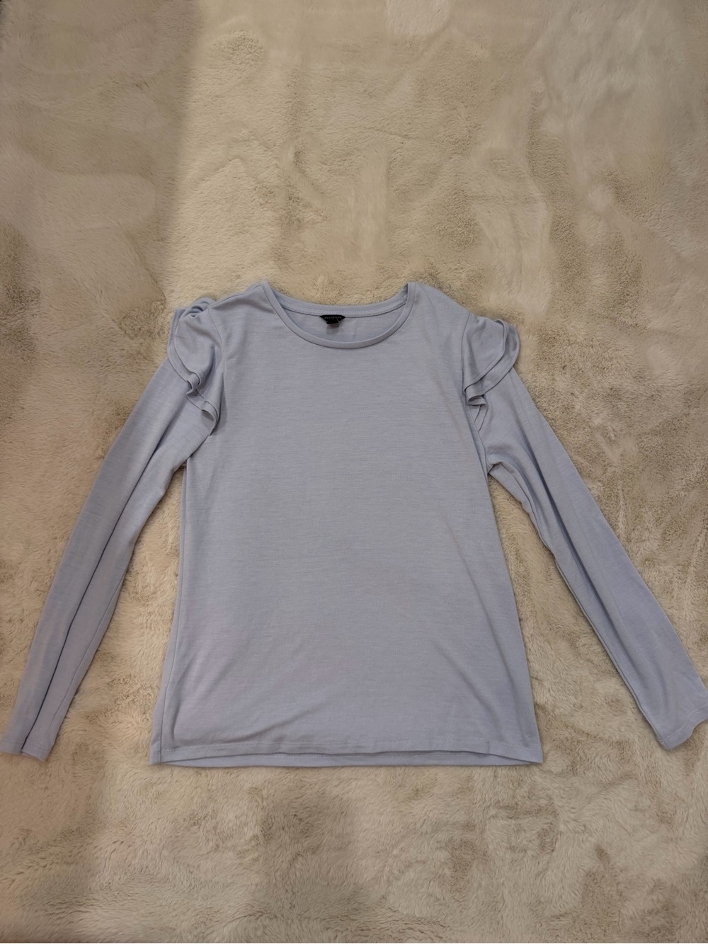 Ann Taylor Light Blue Long Sleeve Ruffle Shoulder Top
